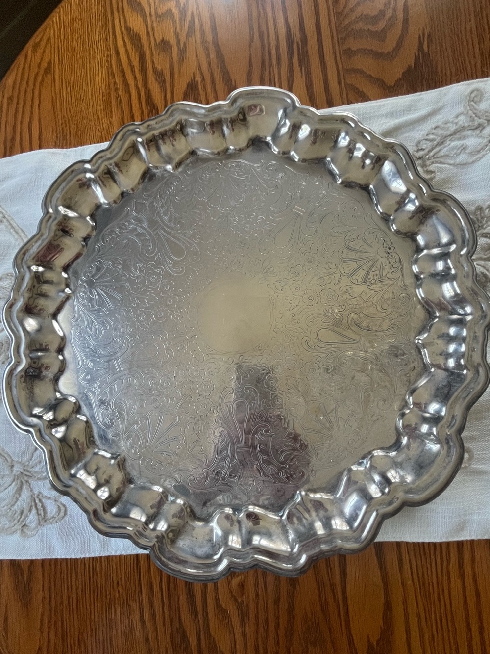 Vintage Decorative Silver Plated Serving Tray - Scalloped Edge